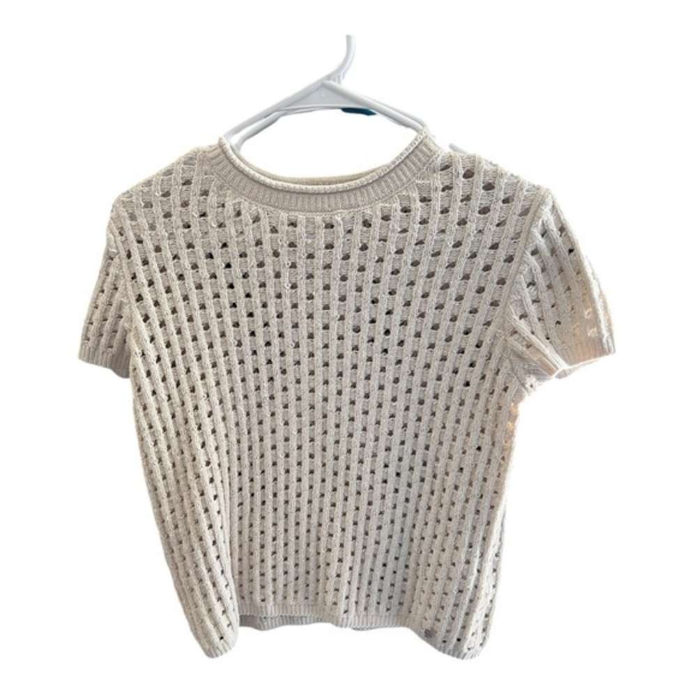 DKNY Ivory Knit Short Sleeve Top